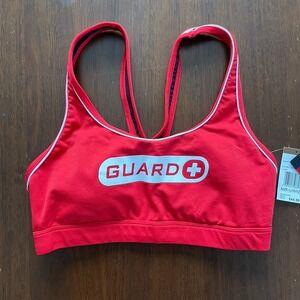 TYR DuraFast One Lifeguard LYN Racerback Sports Bra Swim Top Red Sz Large 10/12